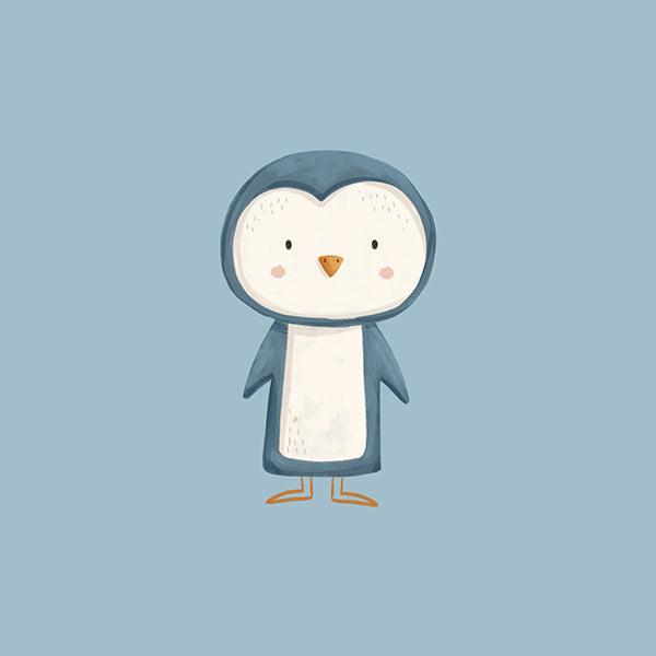 Cuadro pingüino ilustrado sobre fondo azul