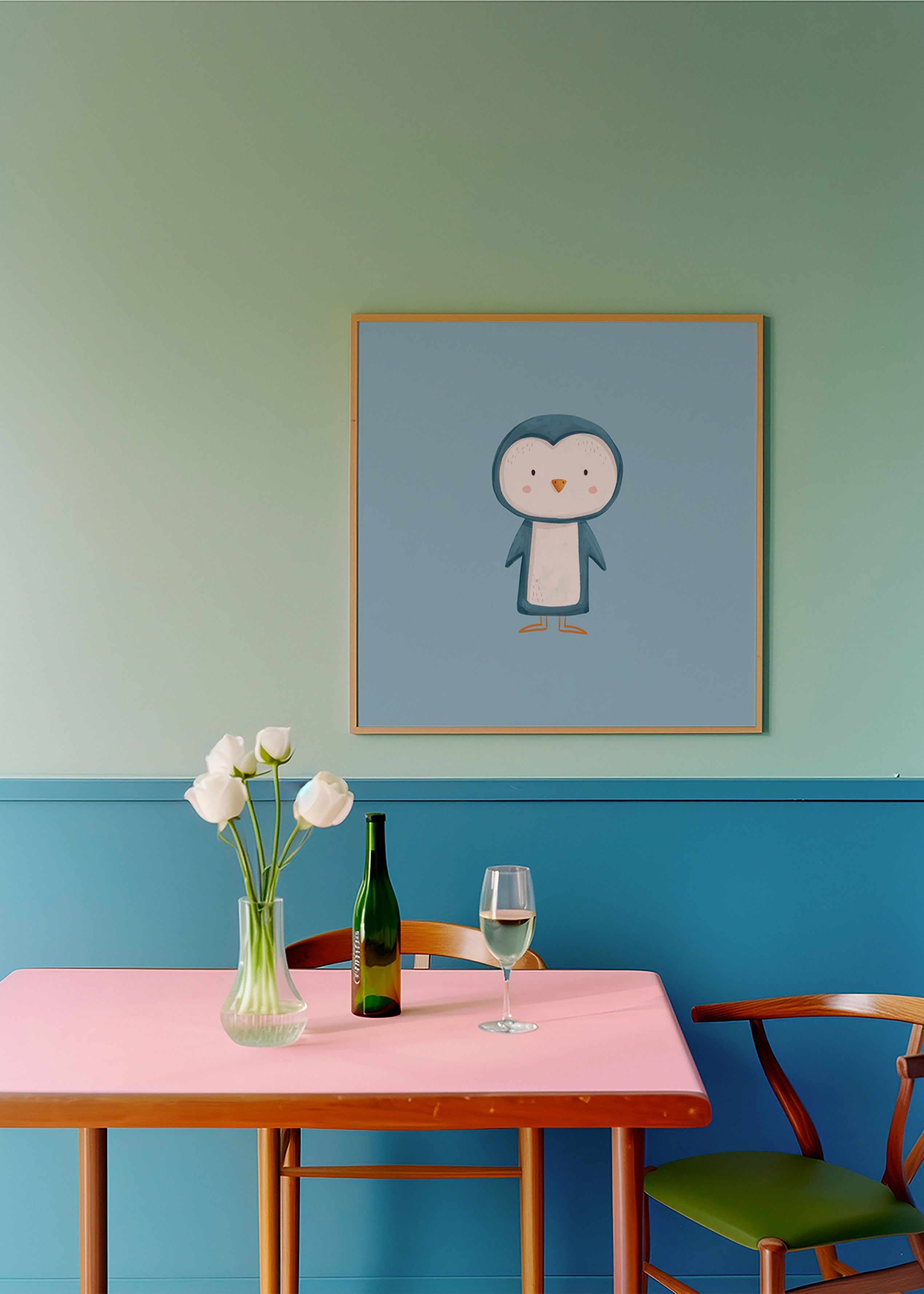 Cuadro pingüino ilustrado sobre fondo azul – Product1