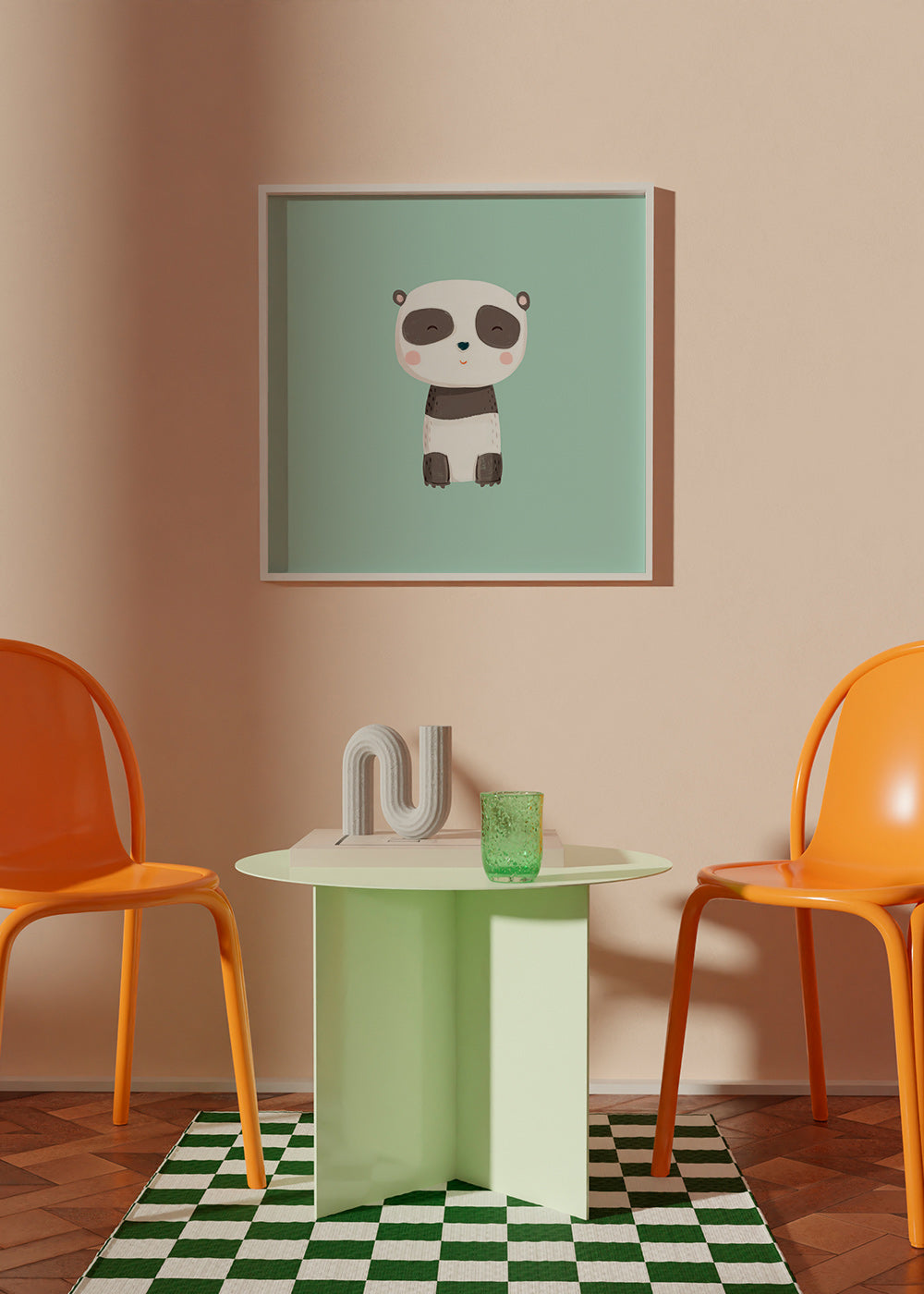 Lámina infantil de panda sonriente sobre fondo mint – Product1