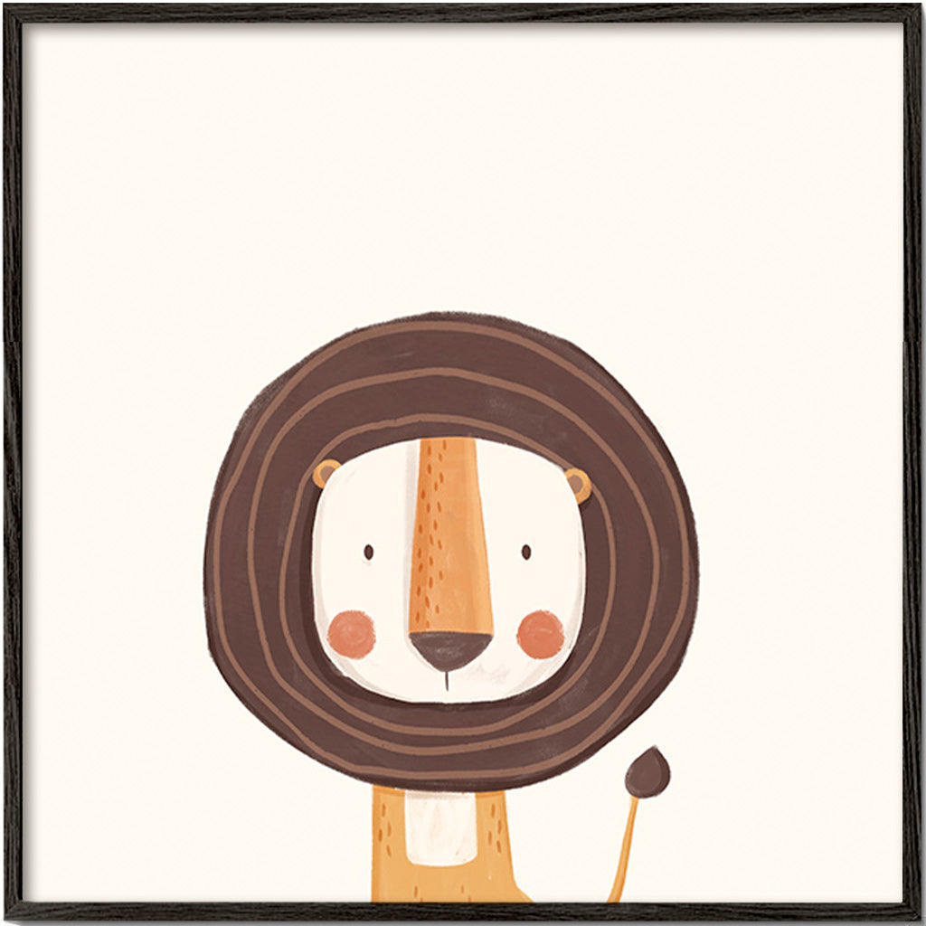 Lámina infantil con león sonriente y diseño minimal – Black Frame
