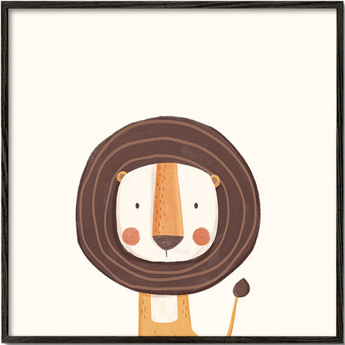 Lámina infantil con león sonriente y diseño minimal – Black Frame