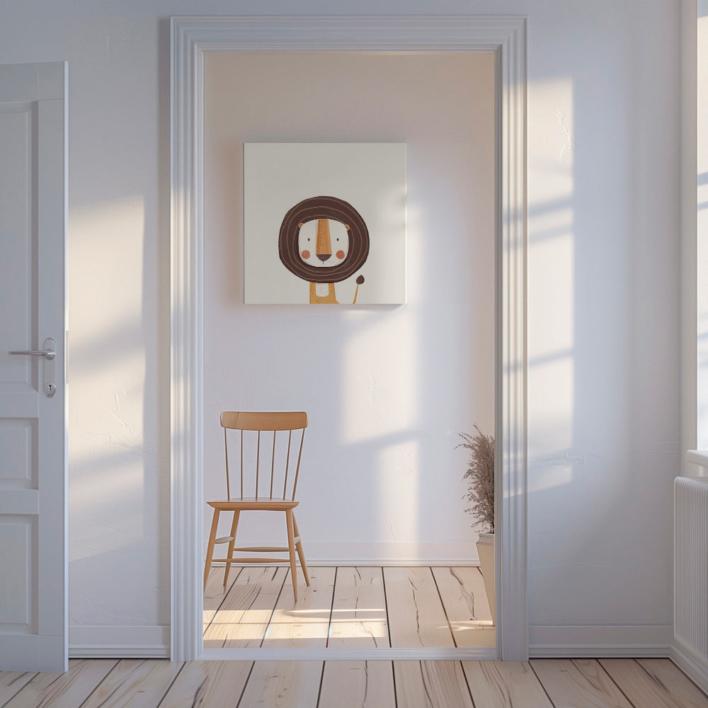 Lámina infantil con león sonriente y diseño minimal – Canvas