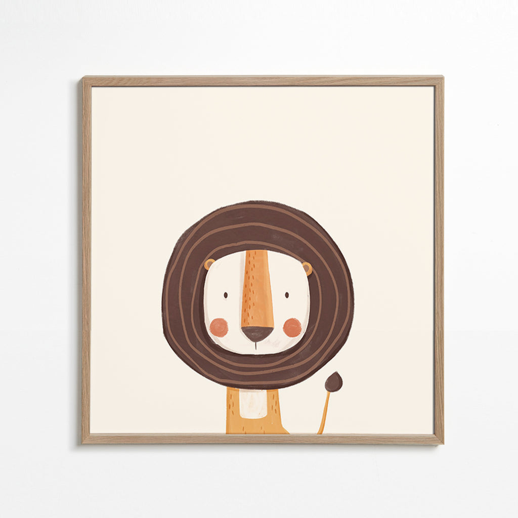 Lámina infantil con león sonriente y diseño minimal – Oak Frame