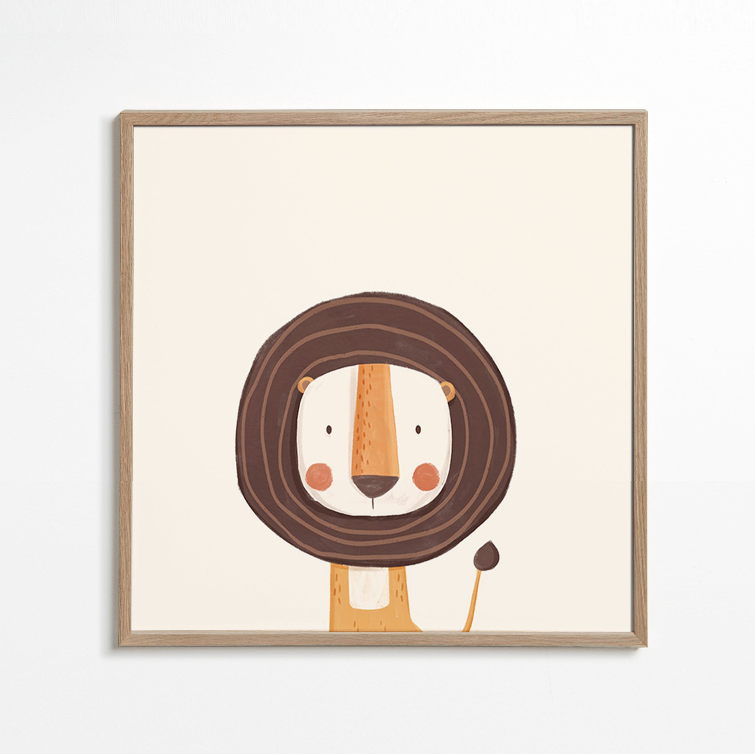 Lámina infantil con león sonriente y diseño minimal – Oak Frame