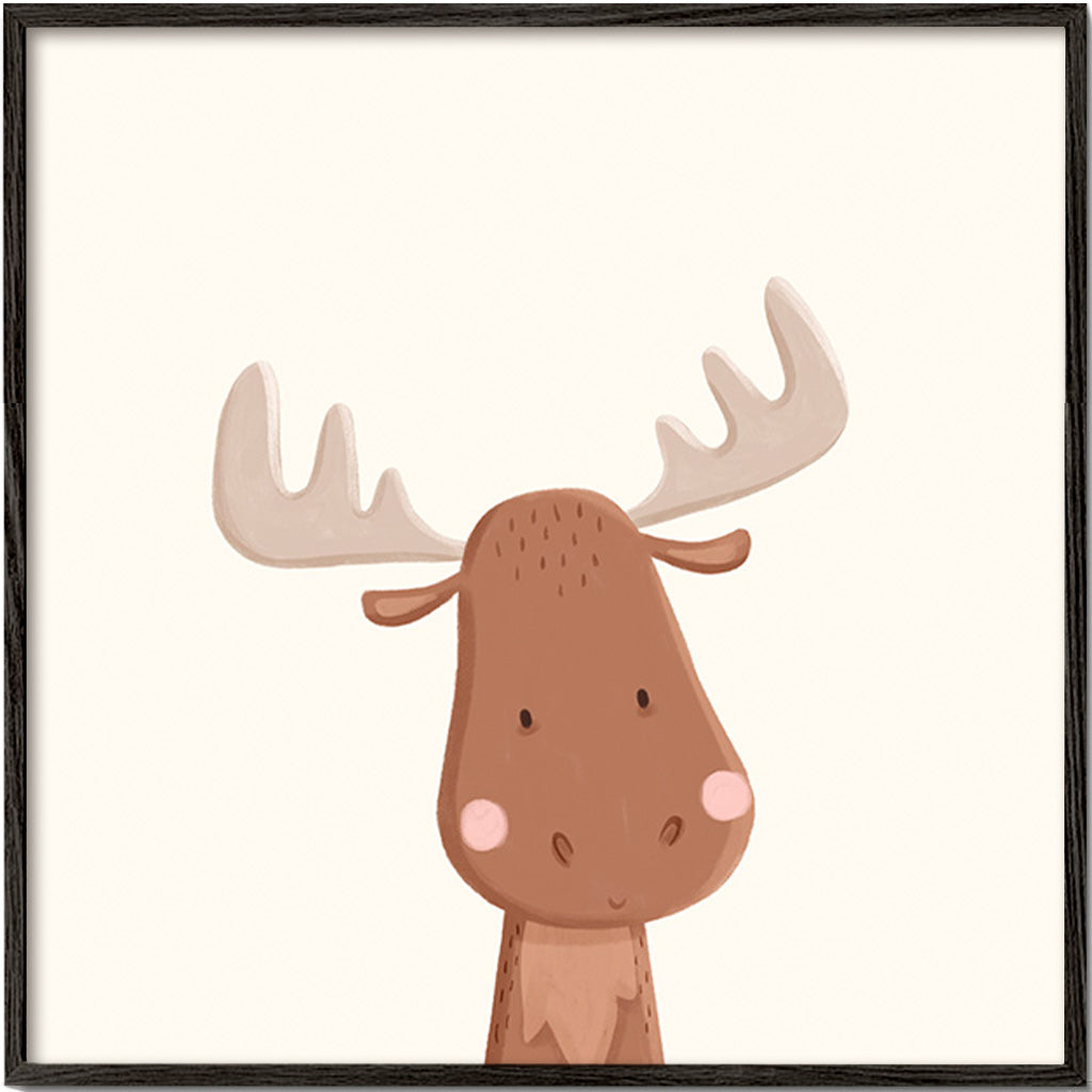 Cuadro alce infantil sobre fondo claro – Black Frame