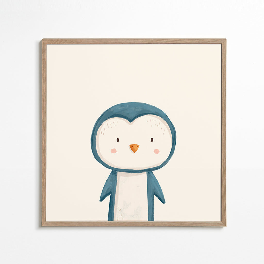 Cuadro pingüino ilustrado minimal – Oak Frame