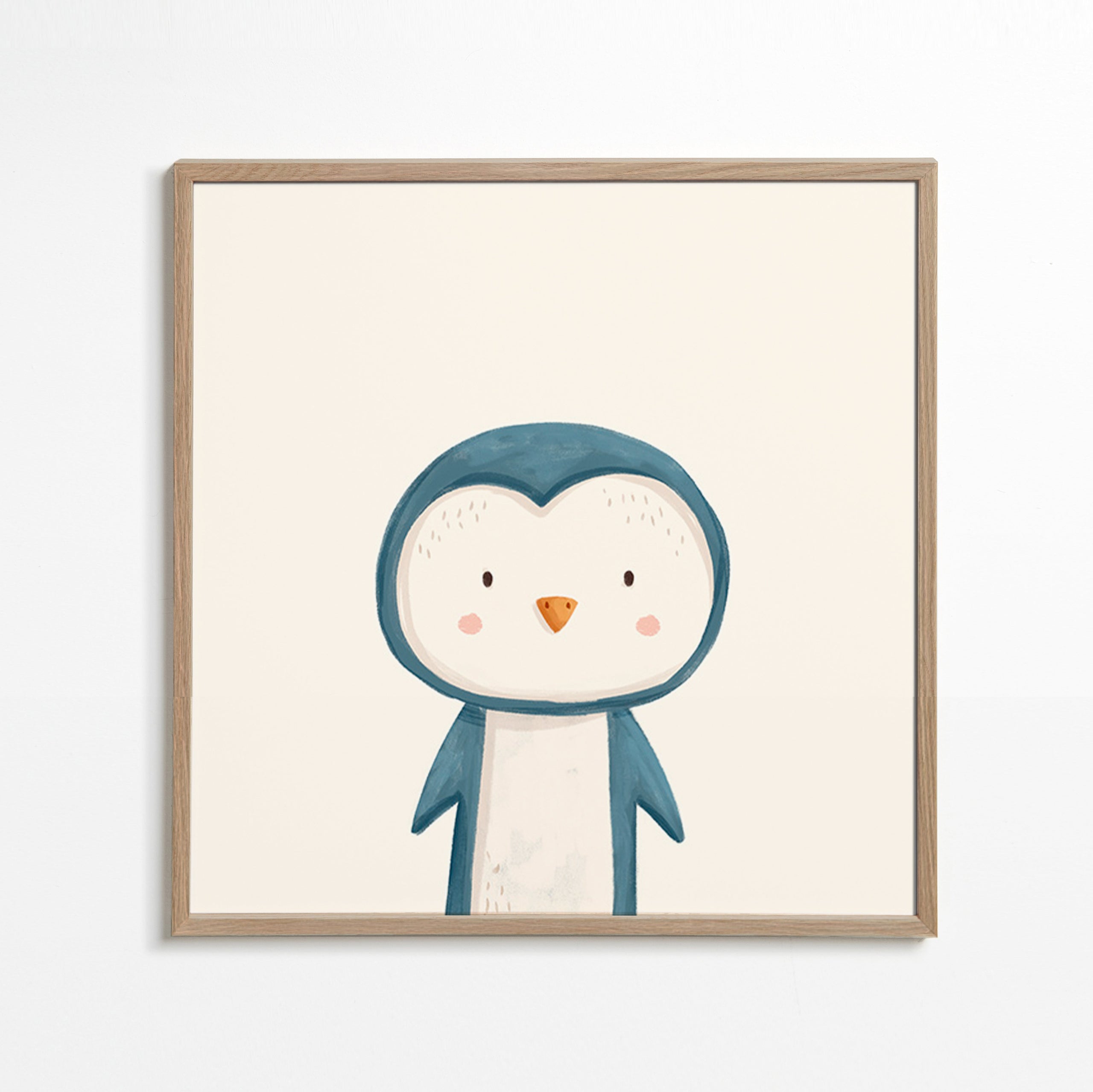 Cuadro pingüino ilustrado minimal – Oak Frame