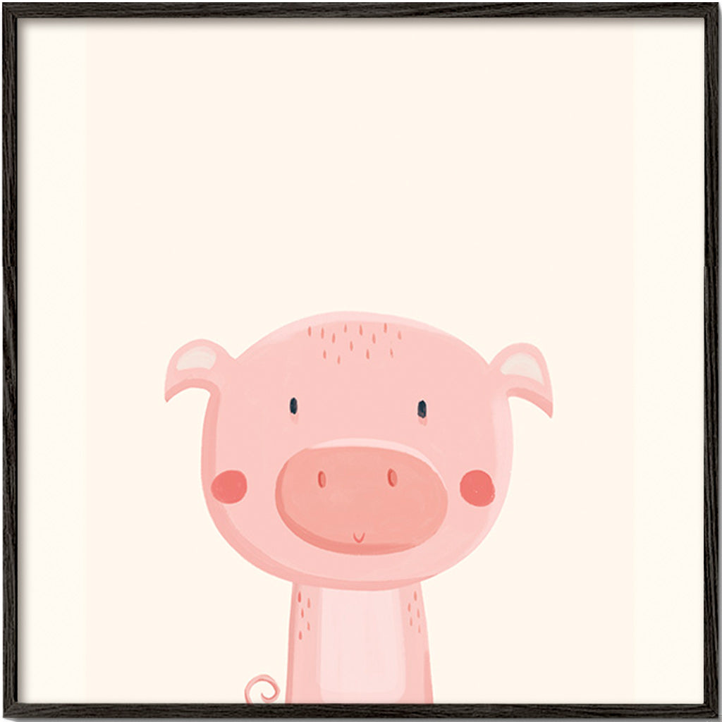 Lámina infantil con cerdito rosa simpático – Black Frame