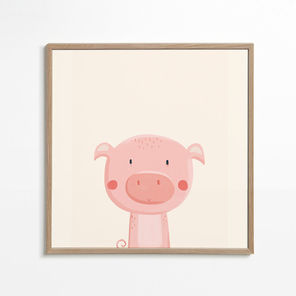 Lámina infantil con cerdito rosa simpático – Oak Frame
