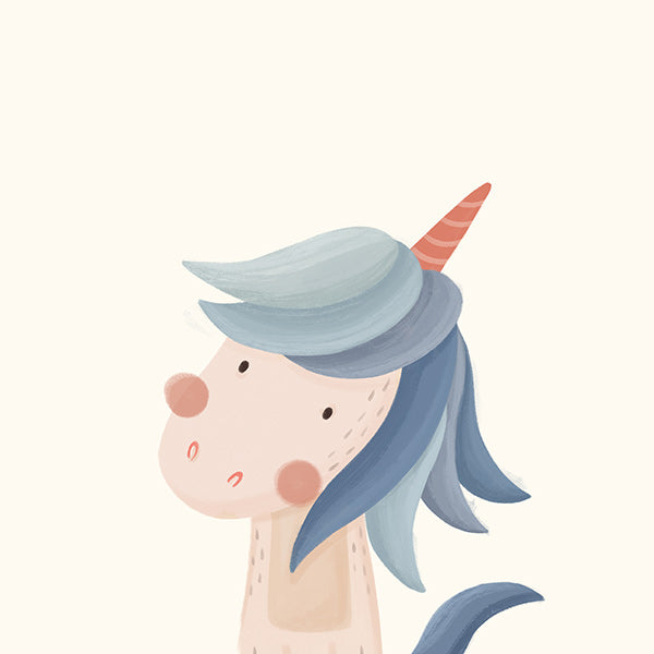 Lámina infantil unicornio azul simpático