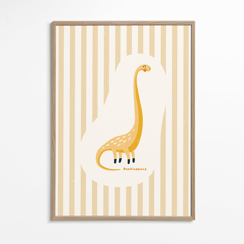 Lámina infantil Brachiosaurus amarillo – Oak Frame