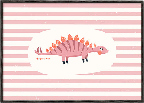 Lámina infantil de dinosaurio stegosaurus sobre rayas – Black Frame