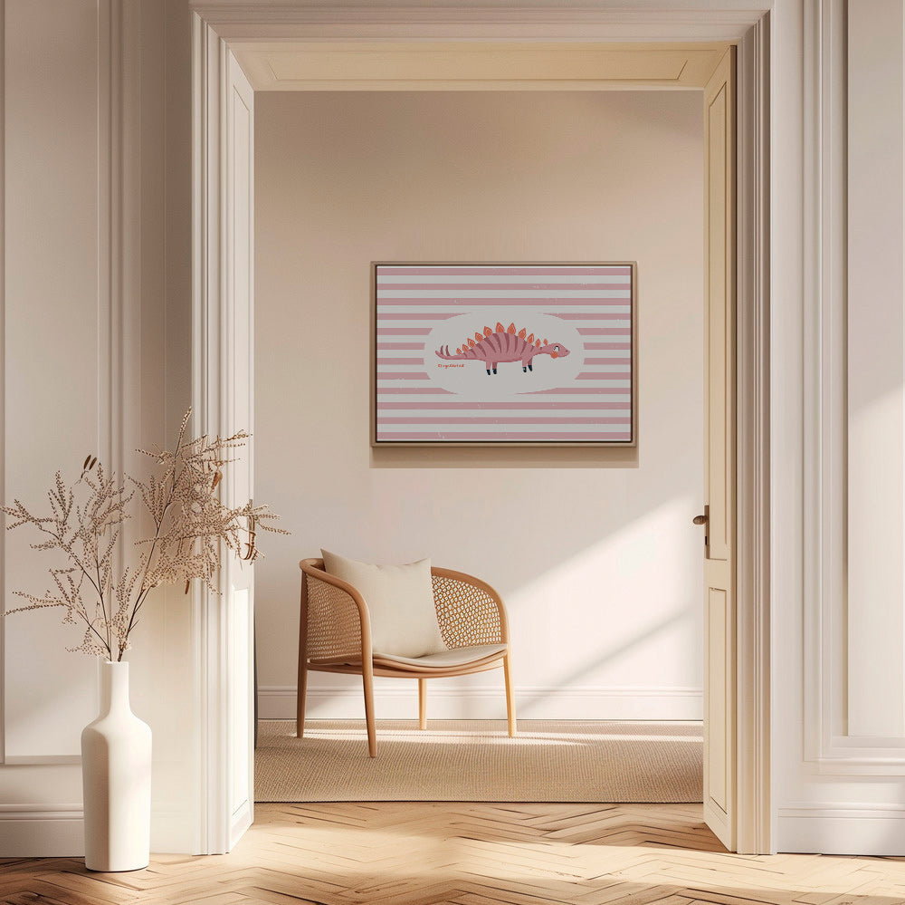 Lámina infantil de dinosaurio stegosaurus sobre rayas – Canvas2
