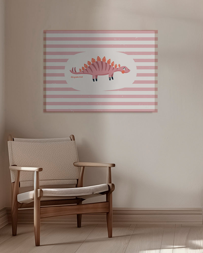 Lámina infantil de dinosaurio stegosaurus sobre rayas – Canvas