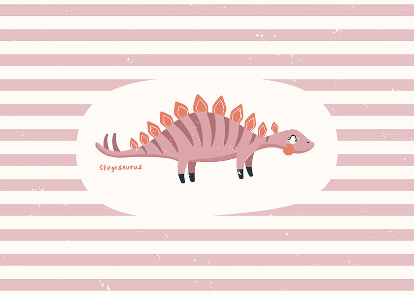 Lámina infantil de dinosaurio stegosaurus sobre rayas