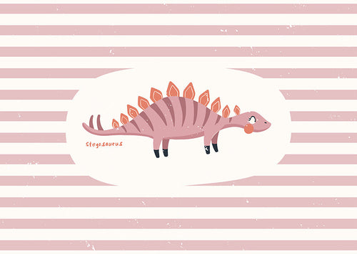 Lámina infantil de dinosaurio stegosaurus sobre rayas