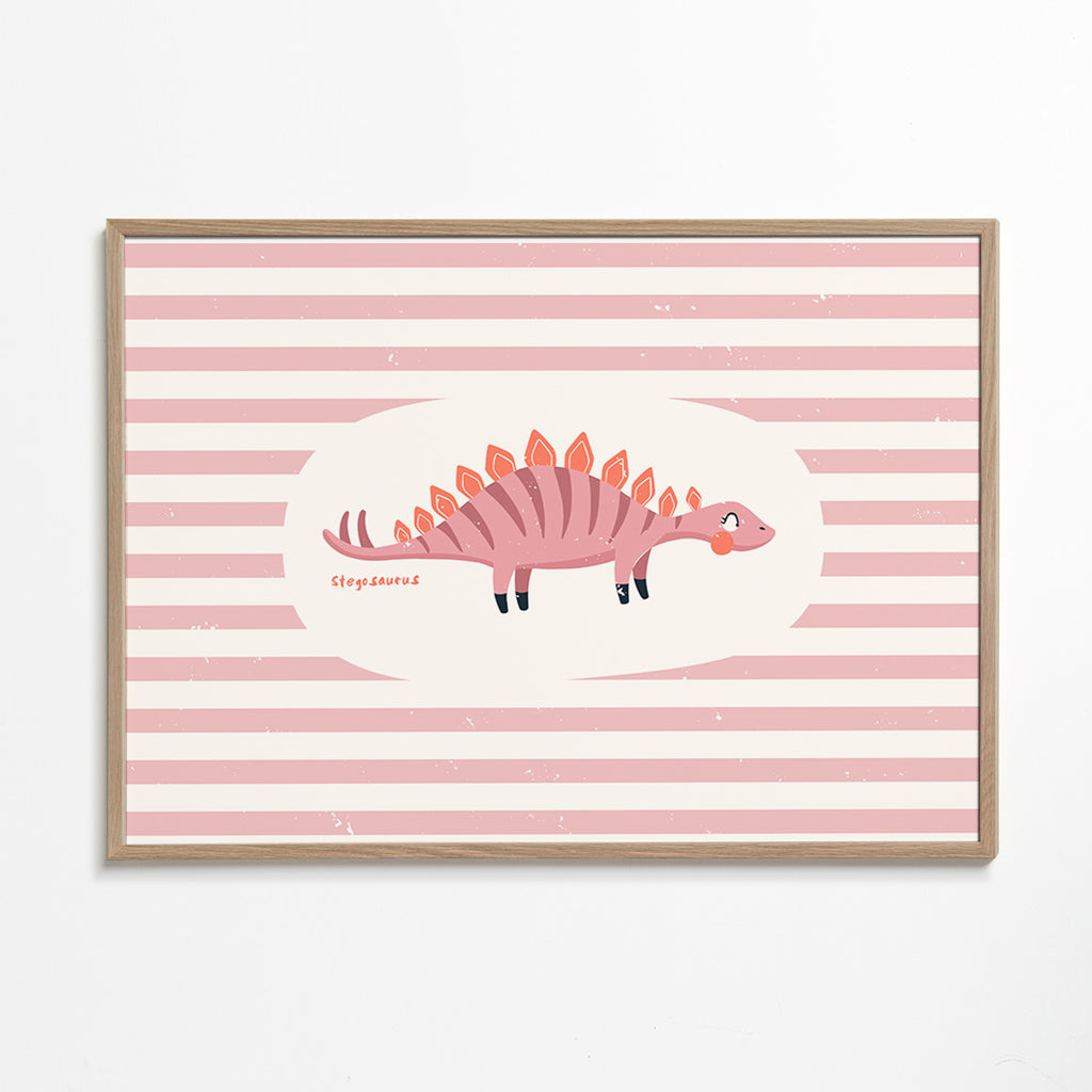 Lámina infantil de dinosaurio stegosaurus sobre rayas – Oak Frame
