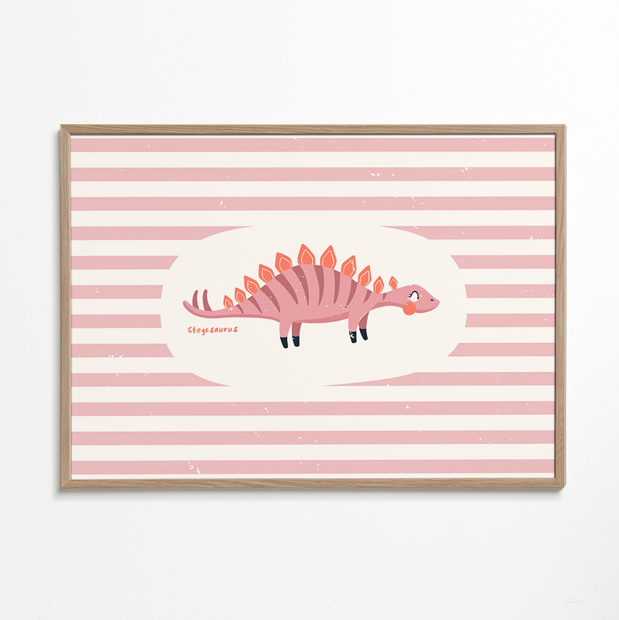 Lámina infantil de dinosaurio stegosaurus sobre rayas – Oak Frame