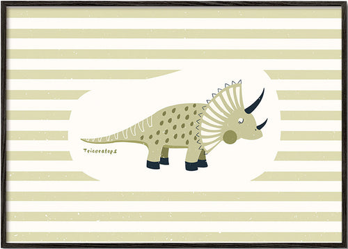 Lámina infantil Triceratops verde – Black Frame