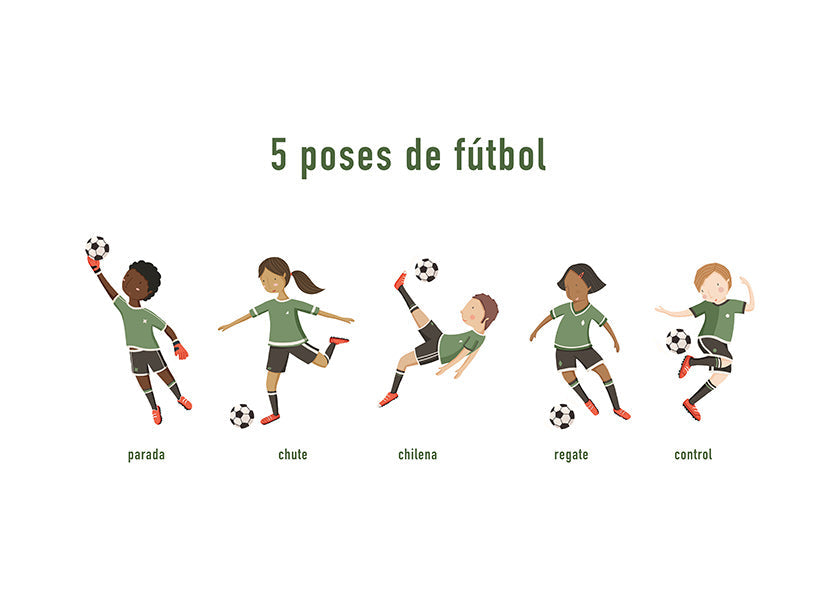 Cuadro deportivo con 5 poses de fútbol