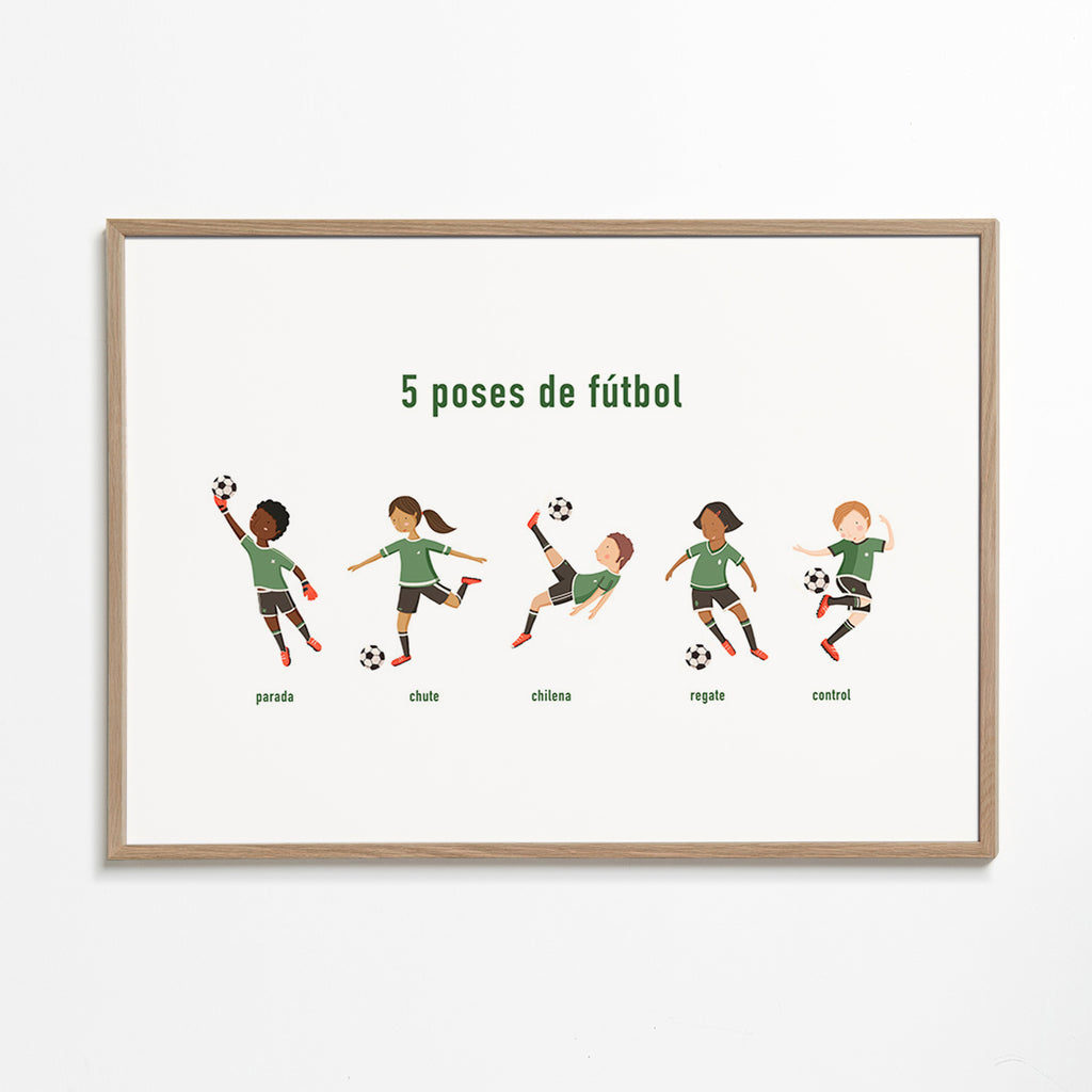 Cuadro deportivo con 5 poses de fútbol – Oak Frame