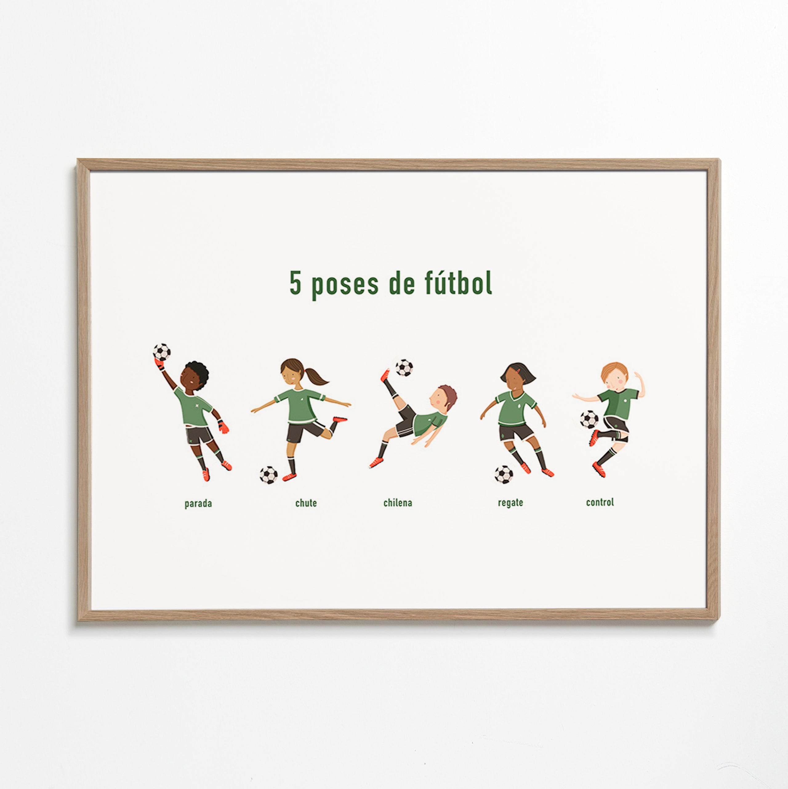 Cuadro deportivo con 5 poses de fútbol – Oak Frame