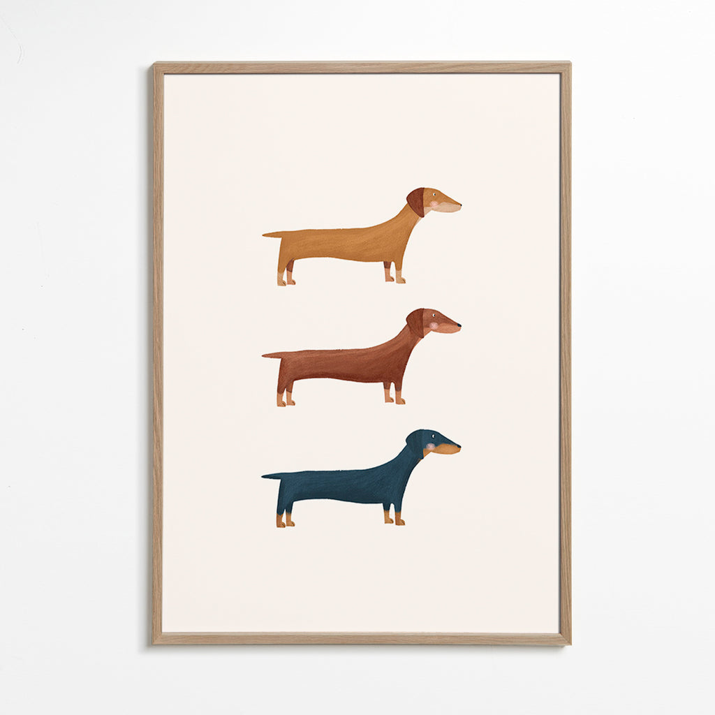 Cuadro de perros salchicha minimalista – Oak Frame