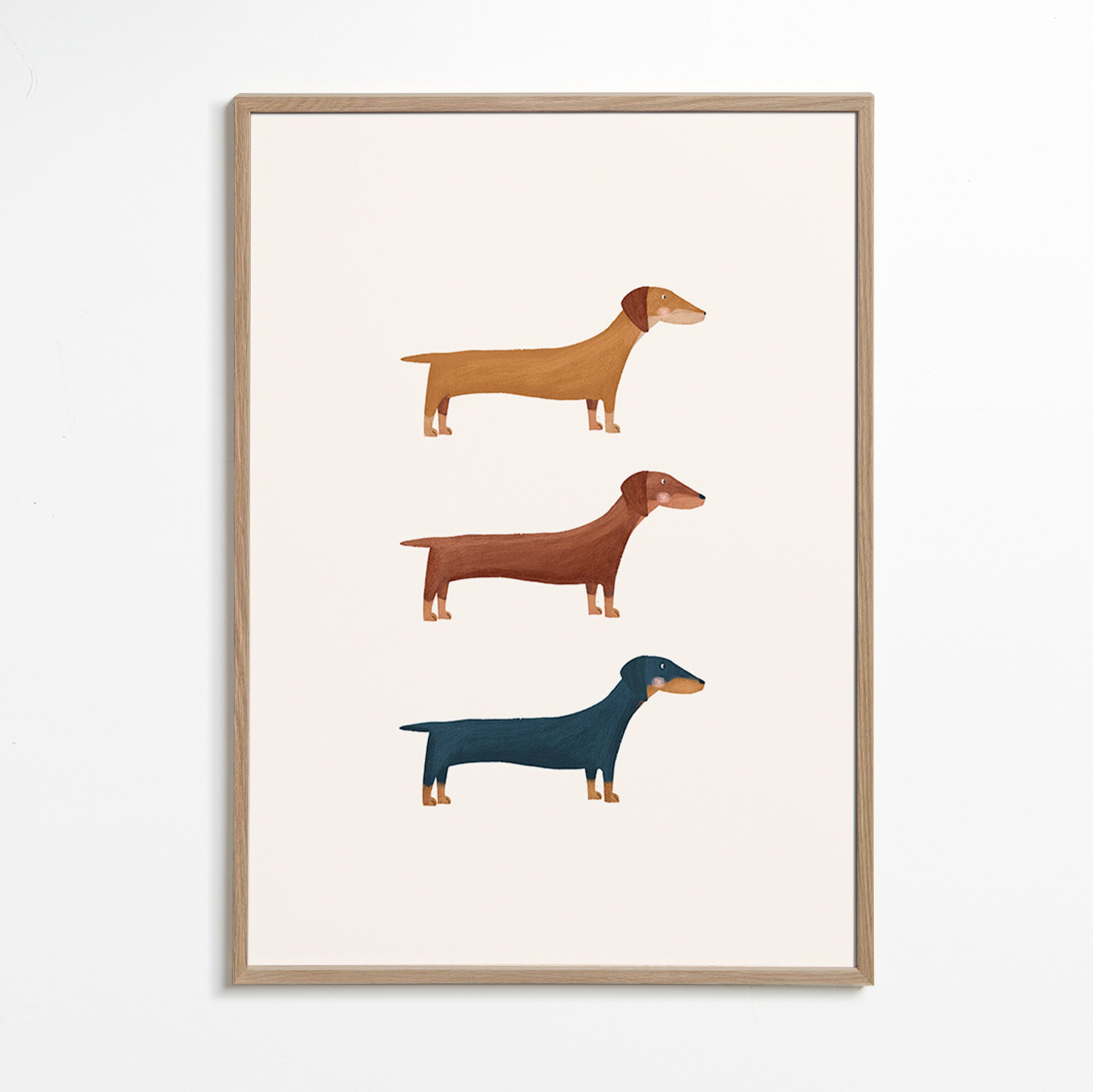 Cuadro de perros salchicha minimalista – Oak Frame
