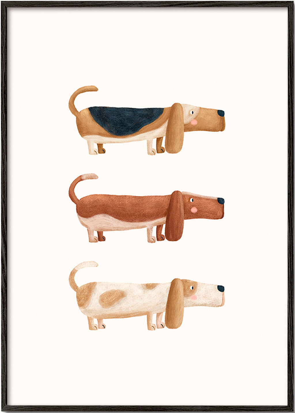 Lámina infantil perros salchicha divertidos – Black Frame