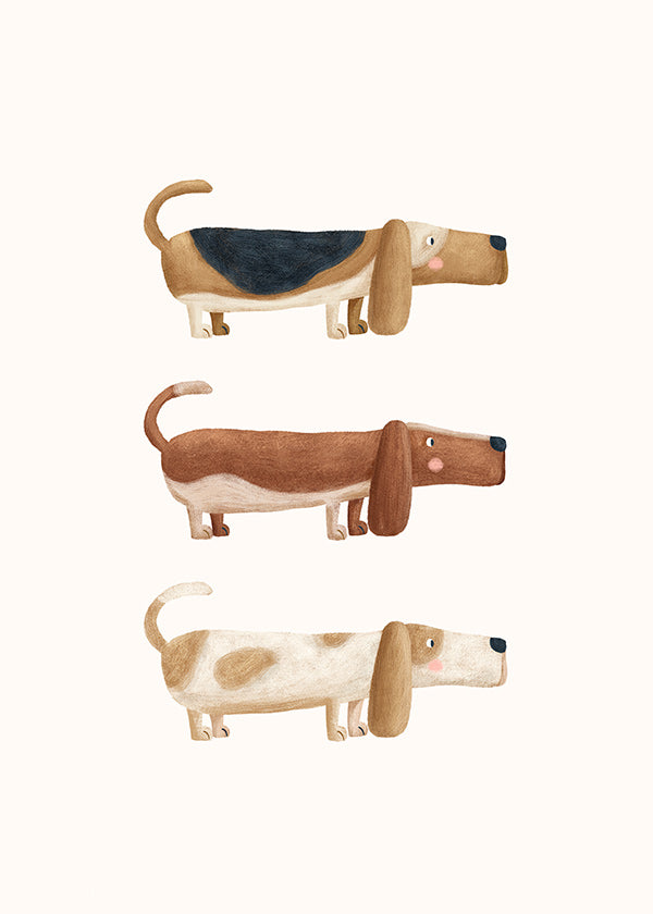 Lámina infantil perros salchicha divertidos