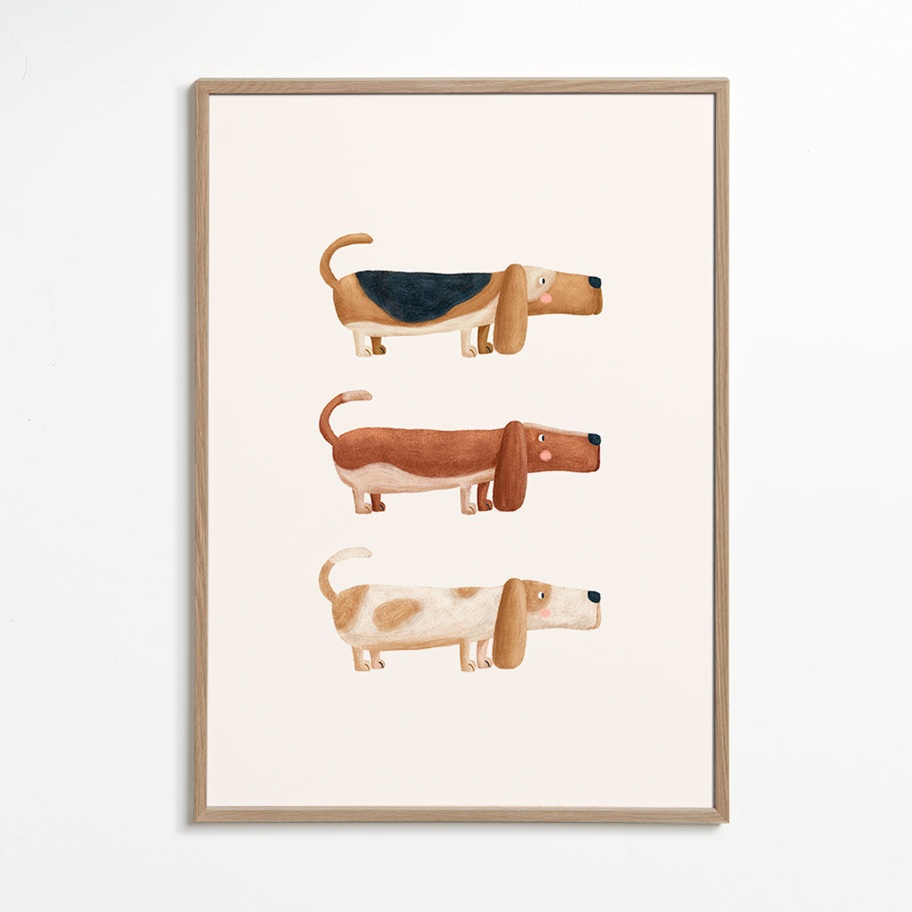 Lámina infantil perros salchicha divertidos – Oak Frame