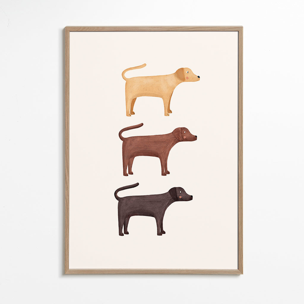 Cuadro tres labradores minimalistas – Oak Frame