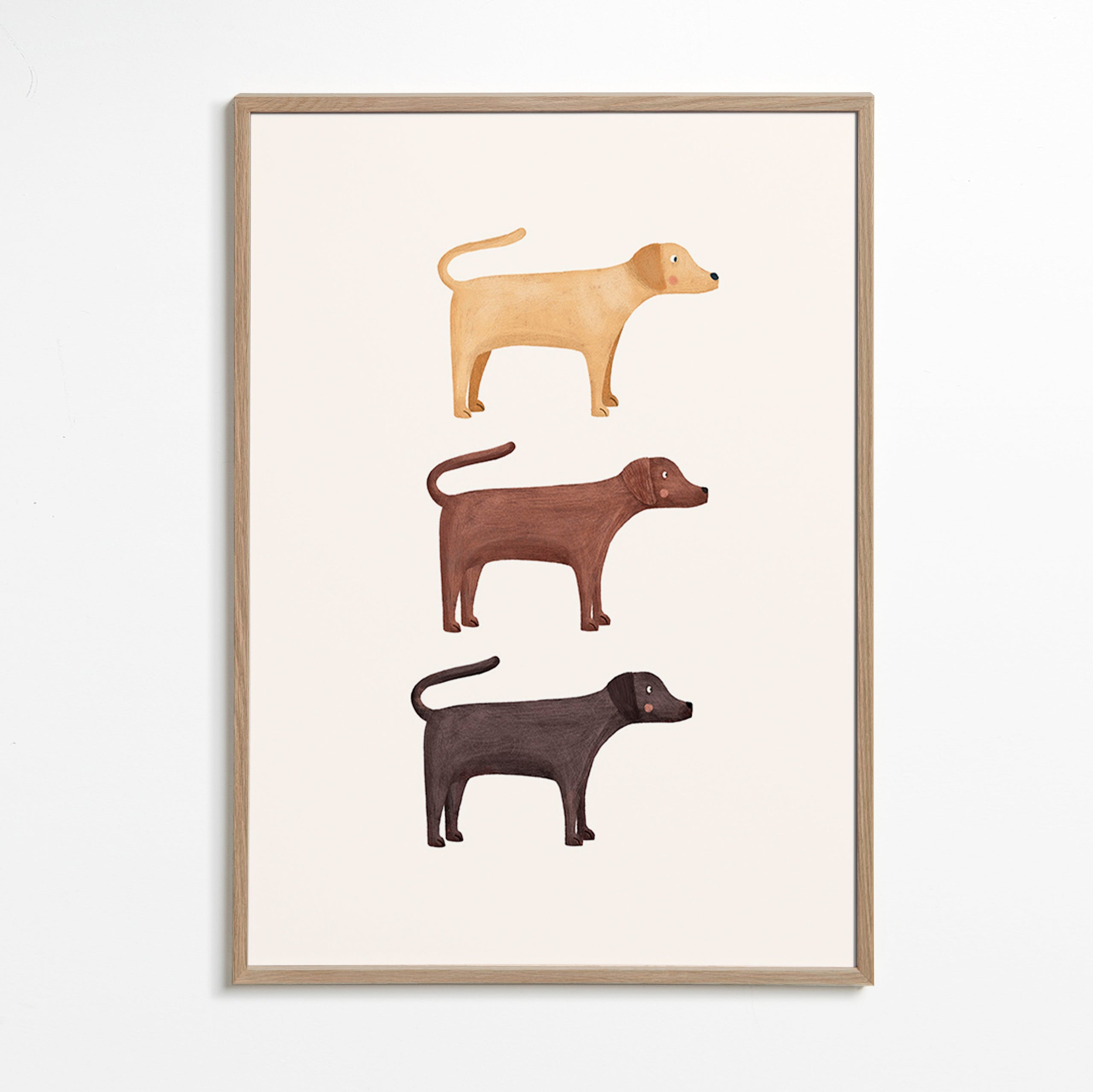 Cuadro tres labradores minimalistas – Oak Frame