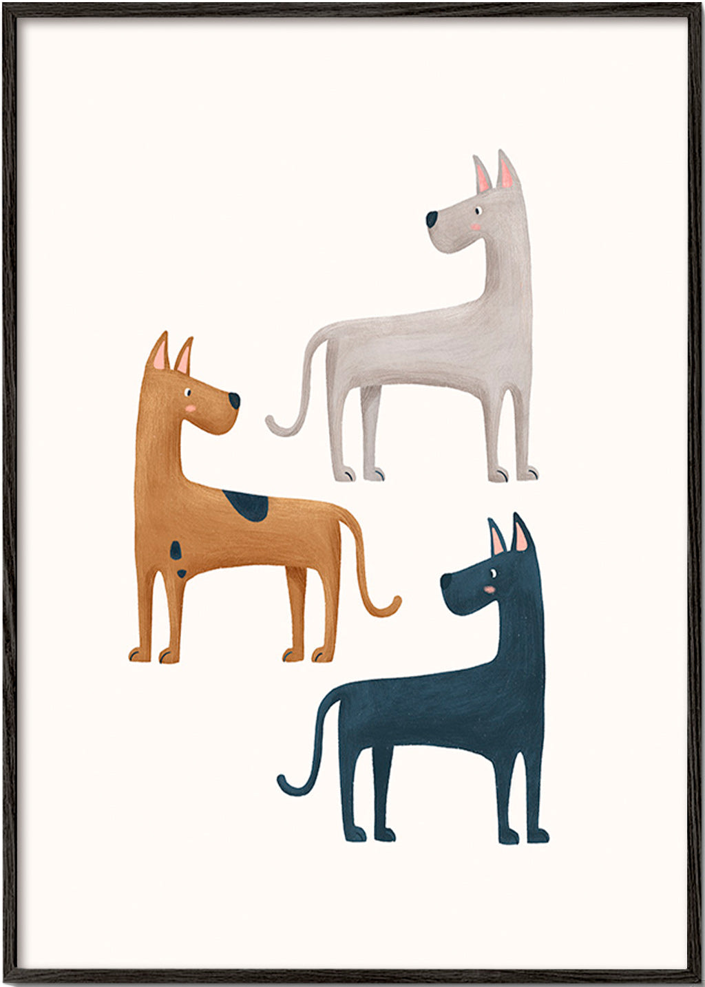 Cuadro con tres perros ilustrados – Black Frame