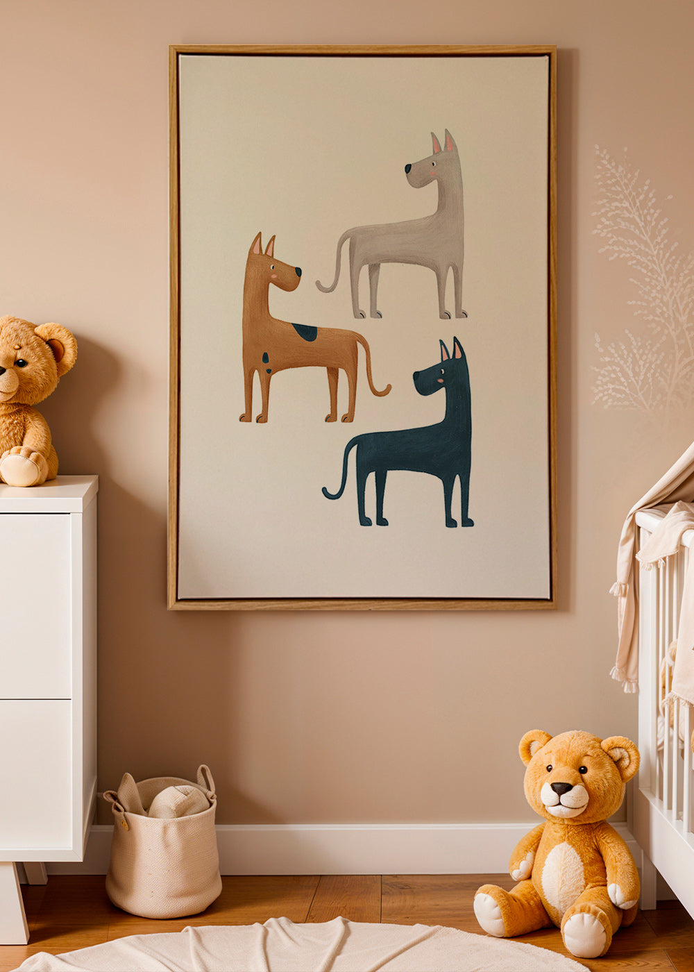 Cuadro con tres perros ilustrados – Canvas1