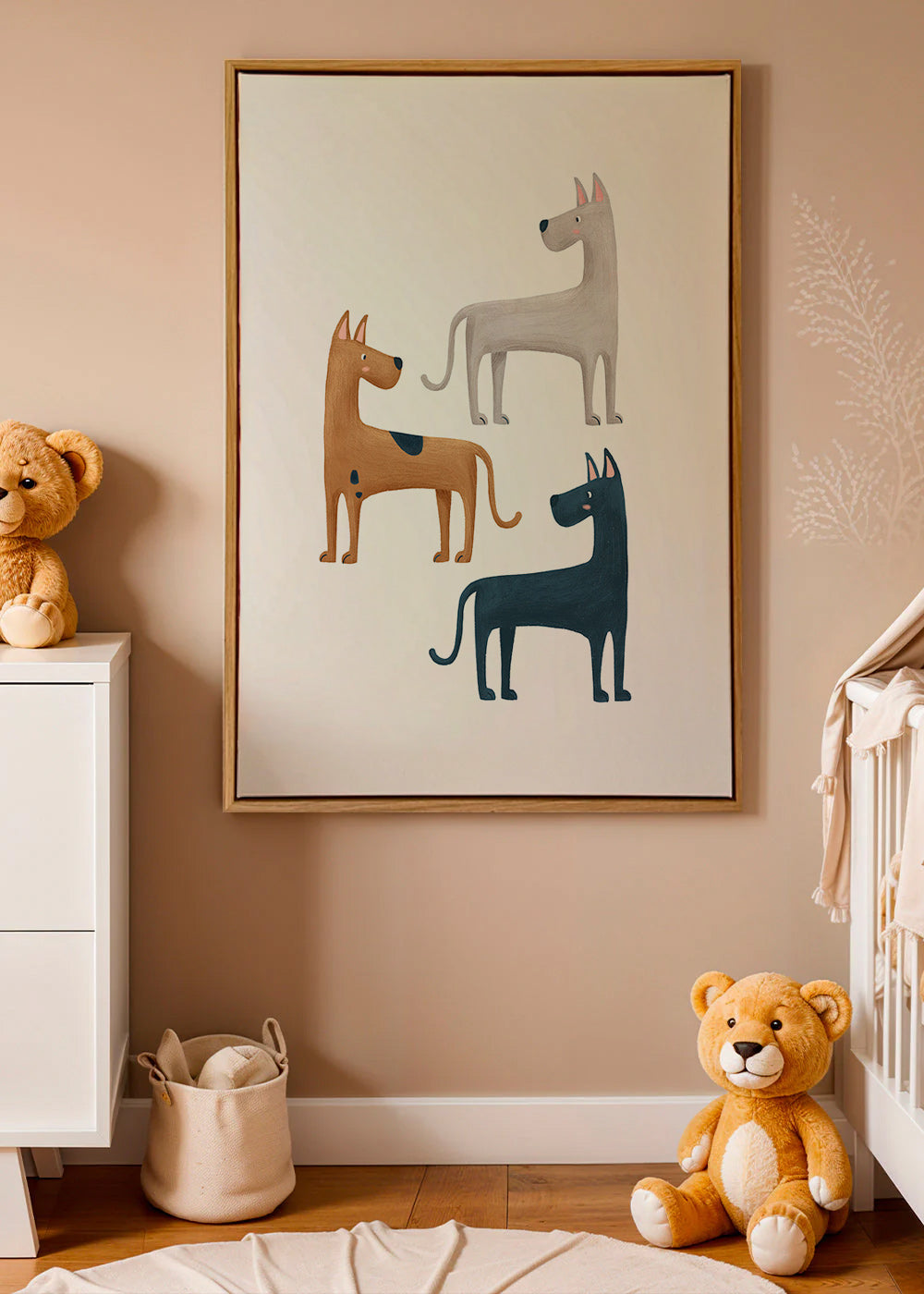 Cuadro con tres perros ilustrados – Canvas2