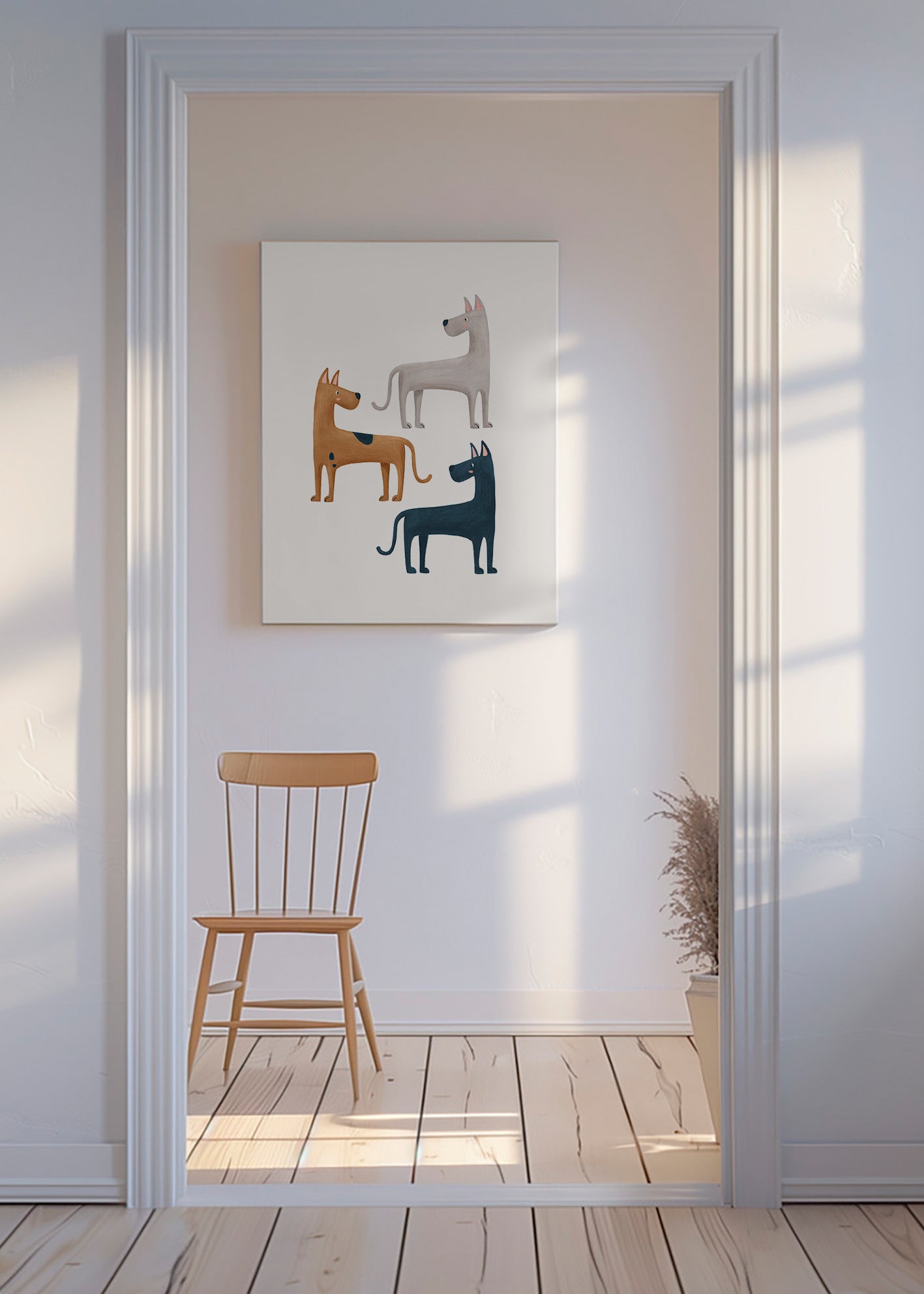 Cuadro con tres perros ilustrados – Canvas