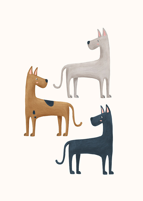 Cuadro con tres perros ilustrados