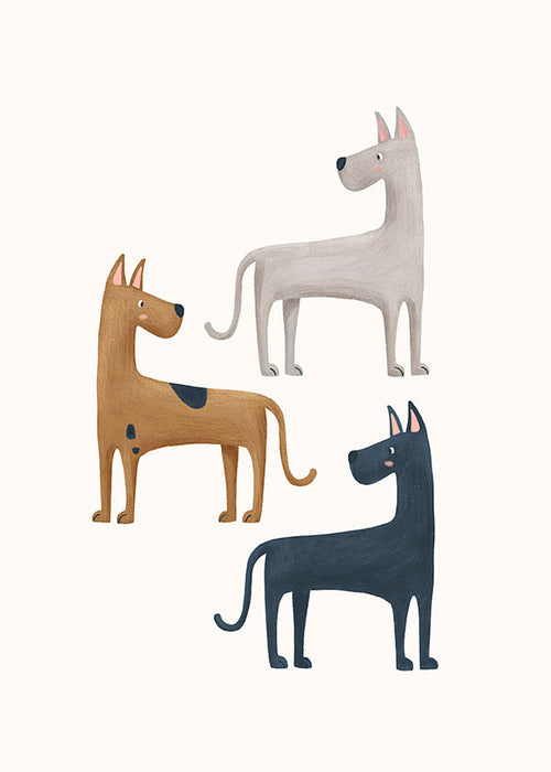 Cuadro con tres perros ilustrados
