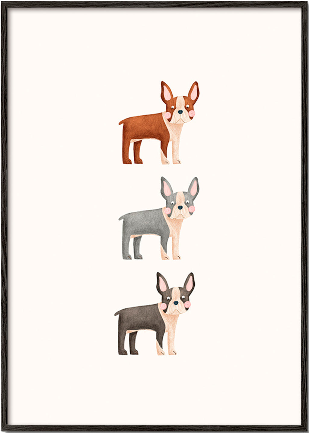 Cuadro Boston Terrier en fila vertical – Black Frame