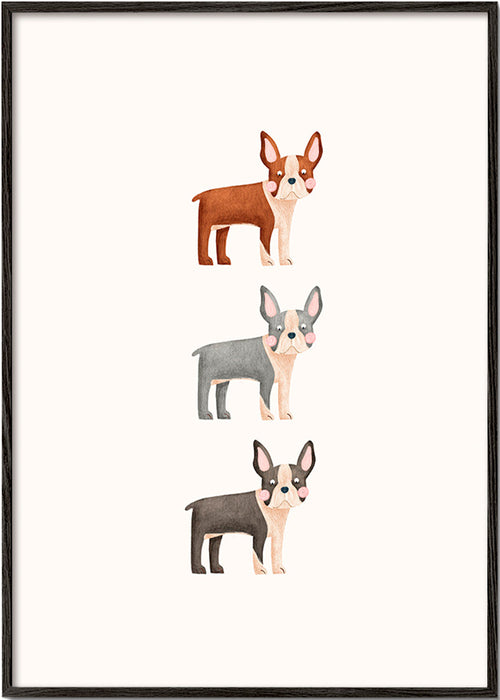 Cuadro Boston Terrier en fila vertical – Black Frame
