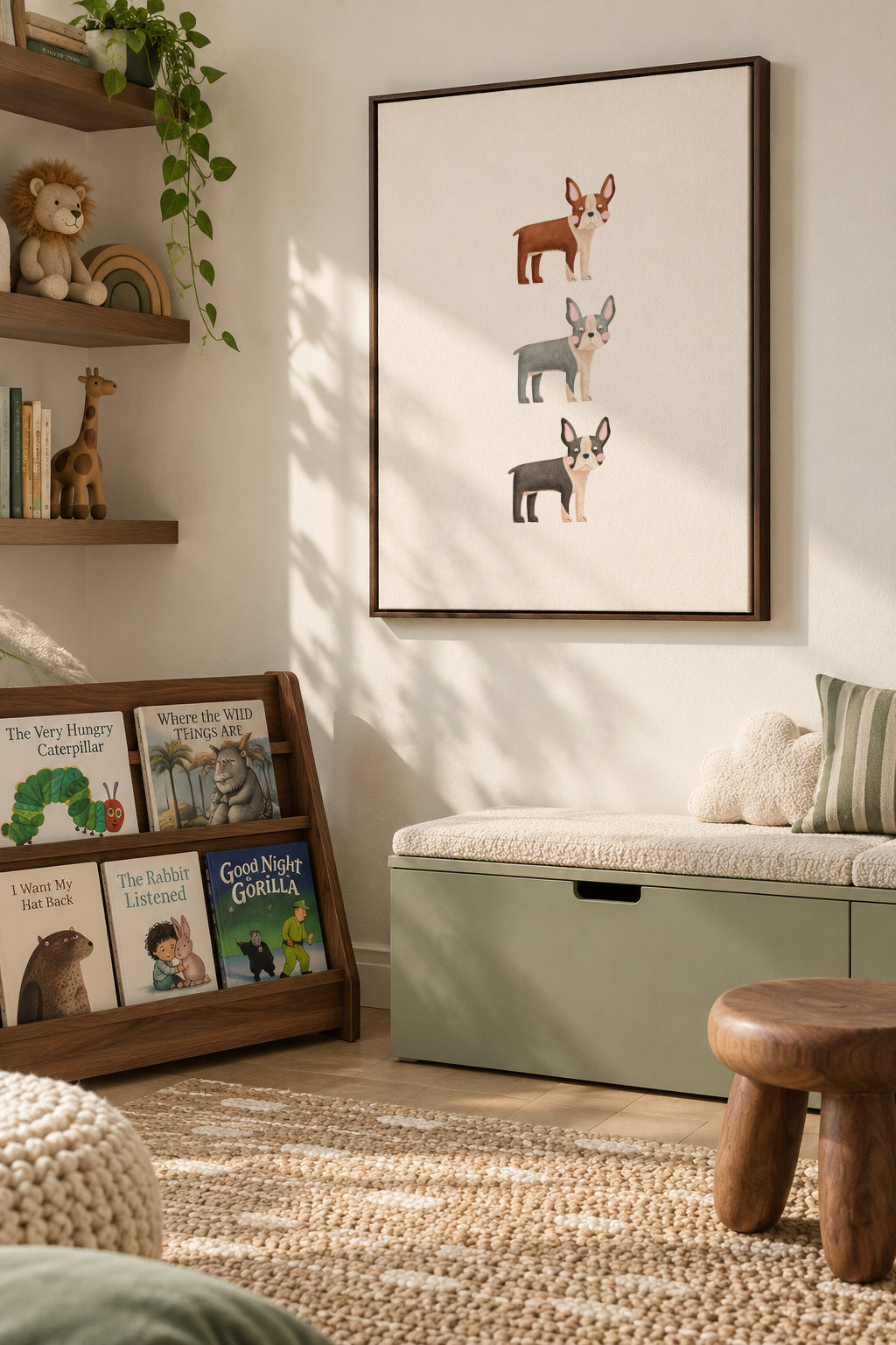 Three Boston Terrier Dogs - Framed canvas in an interior
