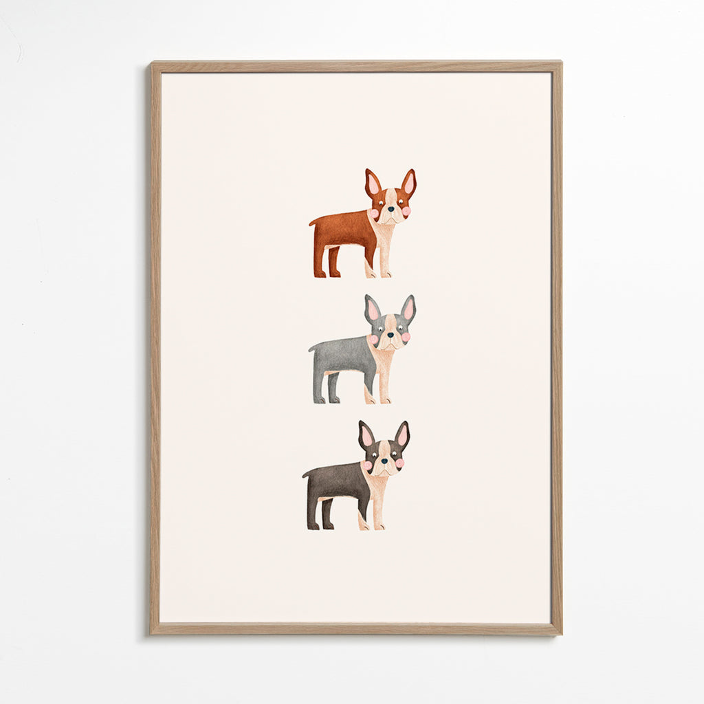 Cuadro Boston Terrier en fila vertical – Oak Frame