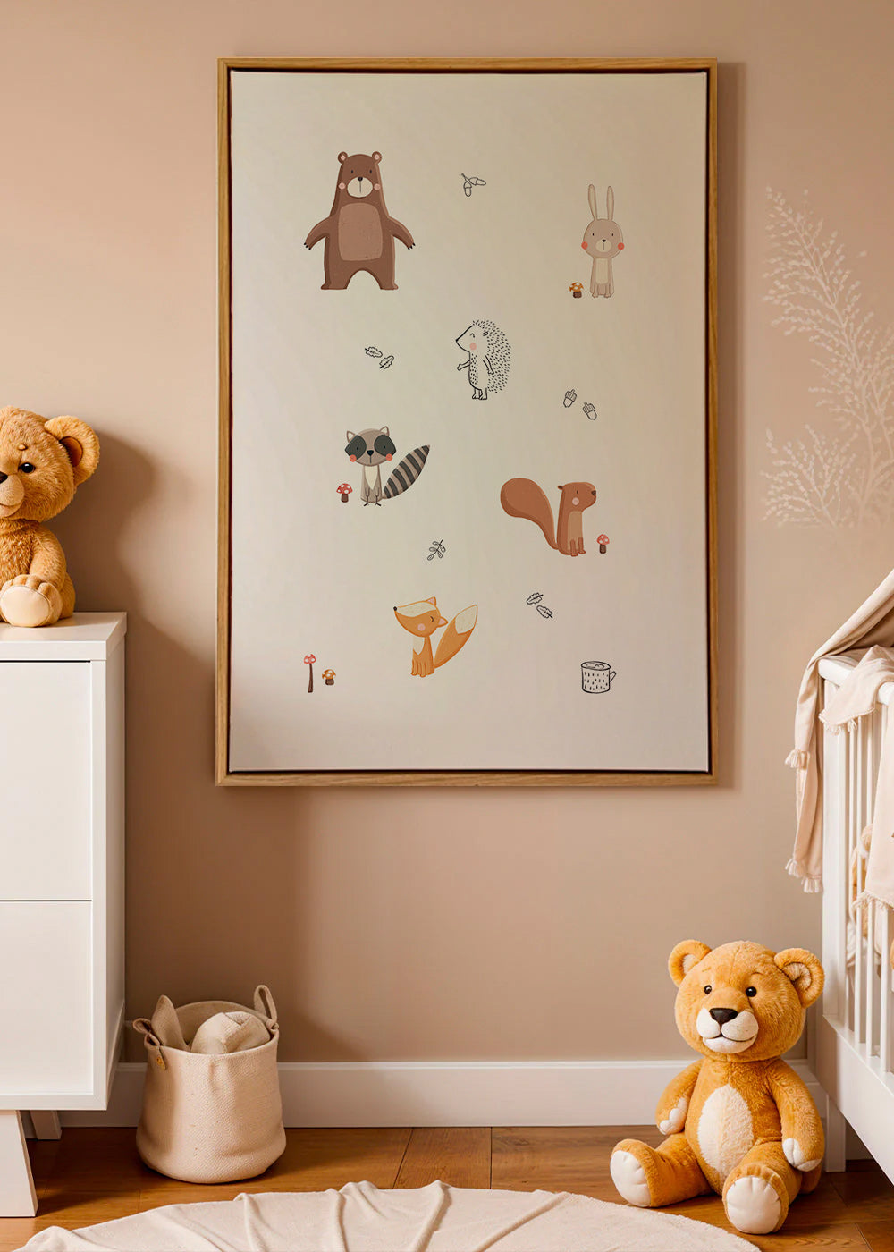 Lámina infantil con animales del bosque en tonos pastel – Canvas1