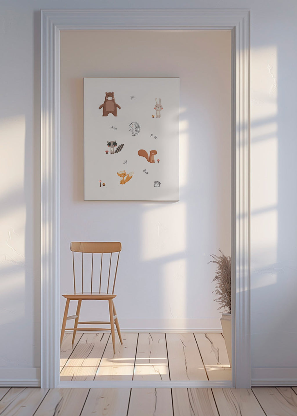 Lámina infantil con animales del bosque en tonos pastel – Canvas