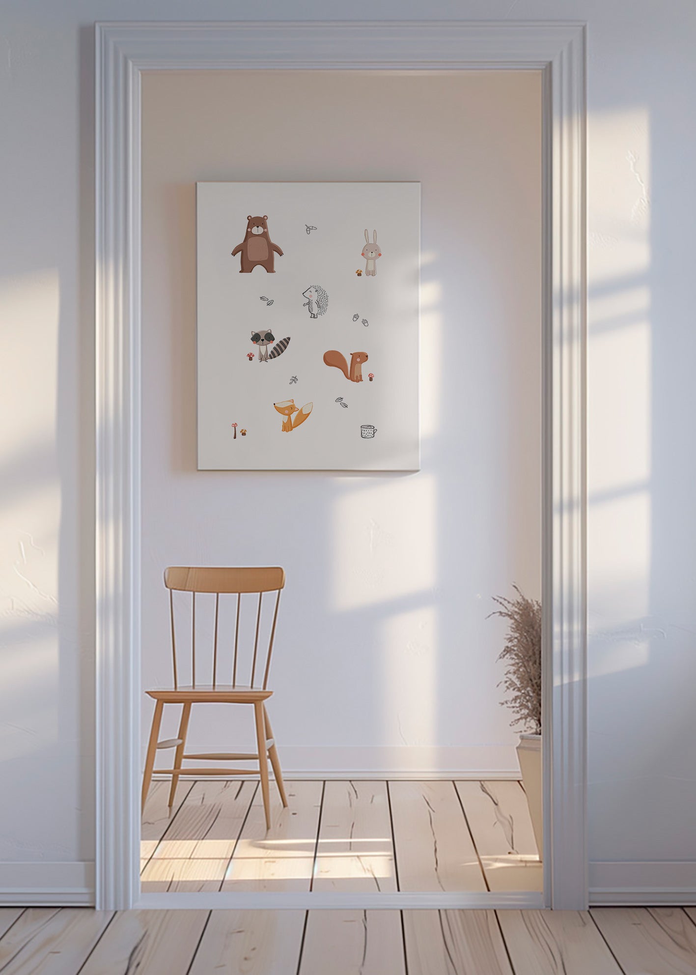Lámina infantil con animales del bosque en tonos pastel – Canvas
