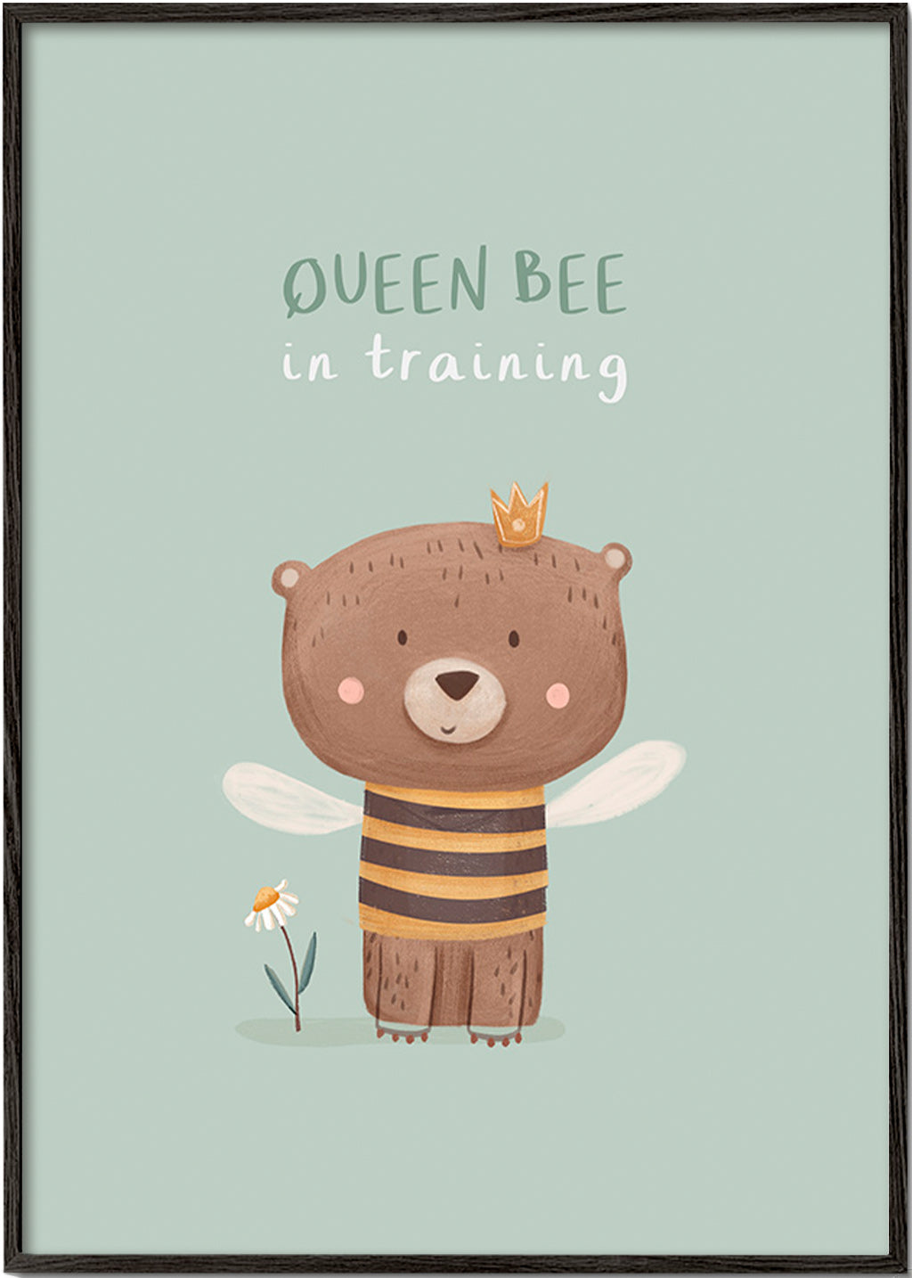 Lámina infantil con oso 'Queen Bee' y corona – Black Frame