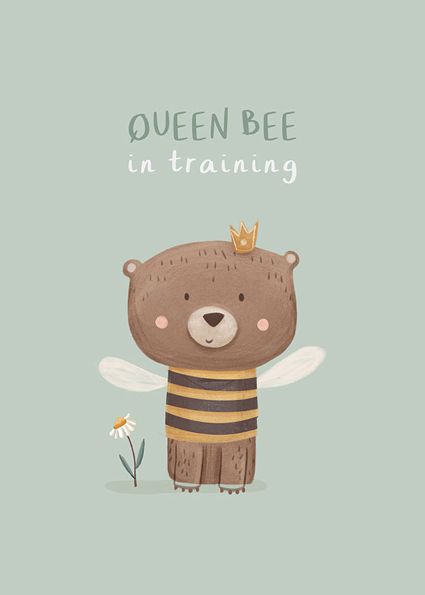 Lámina infantil con oso 'Queen Bee' y corona