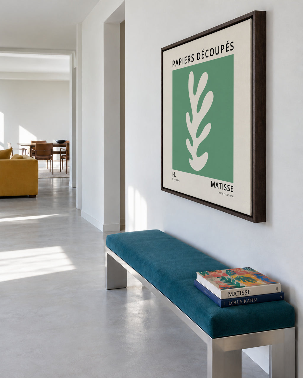 Henri Matisse GREEN papiers découpés II - Framed canvas in an interior