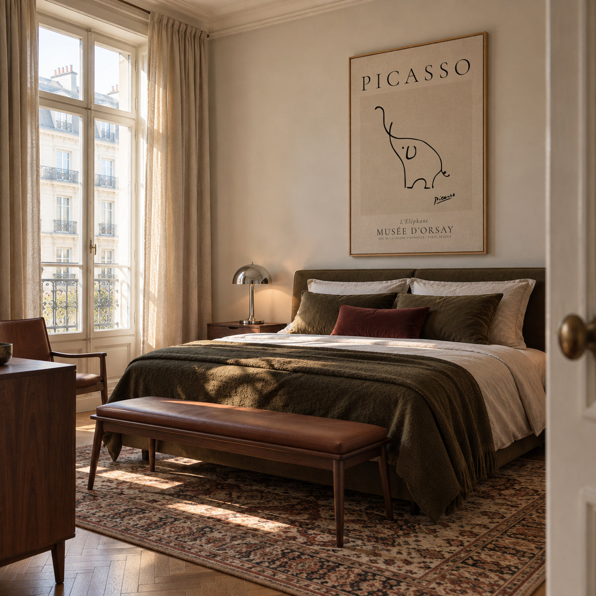 Pablo Picasso Animals Drawings the elephant - Framed canvas in an interior